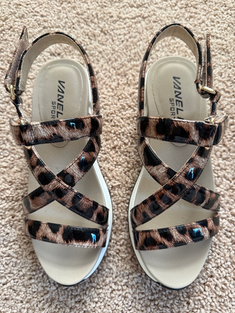 Vaneli Leopard Print Strappy Sandals — Brown & Black